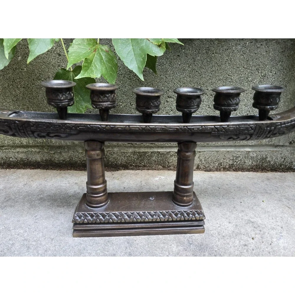 Dragon Boat Gondola Supannahong Sami 6 Candle Holder Vintage Heavy Bronze 22